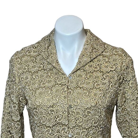 Talbots vintage metallic gold lace overlay evening jacket size 4 - Picture 2 of 16